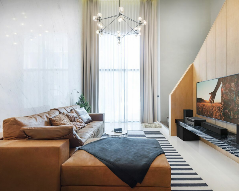 Onkyo Receiver in Airy Living Room with Klipsch Home Theater System 2