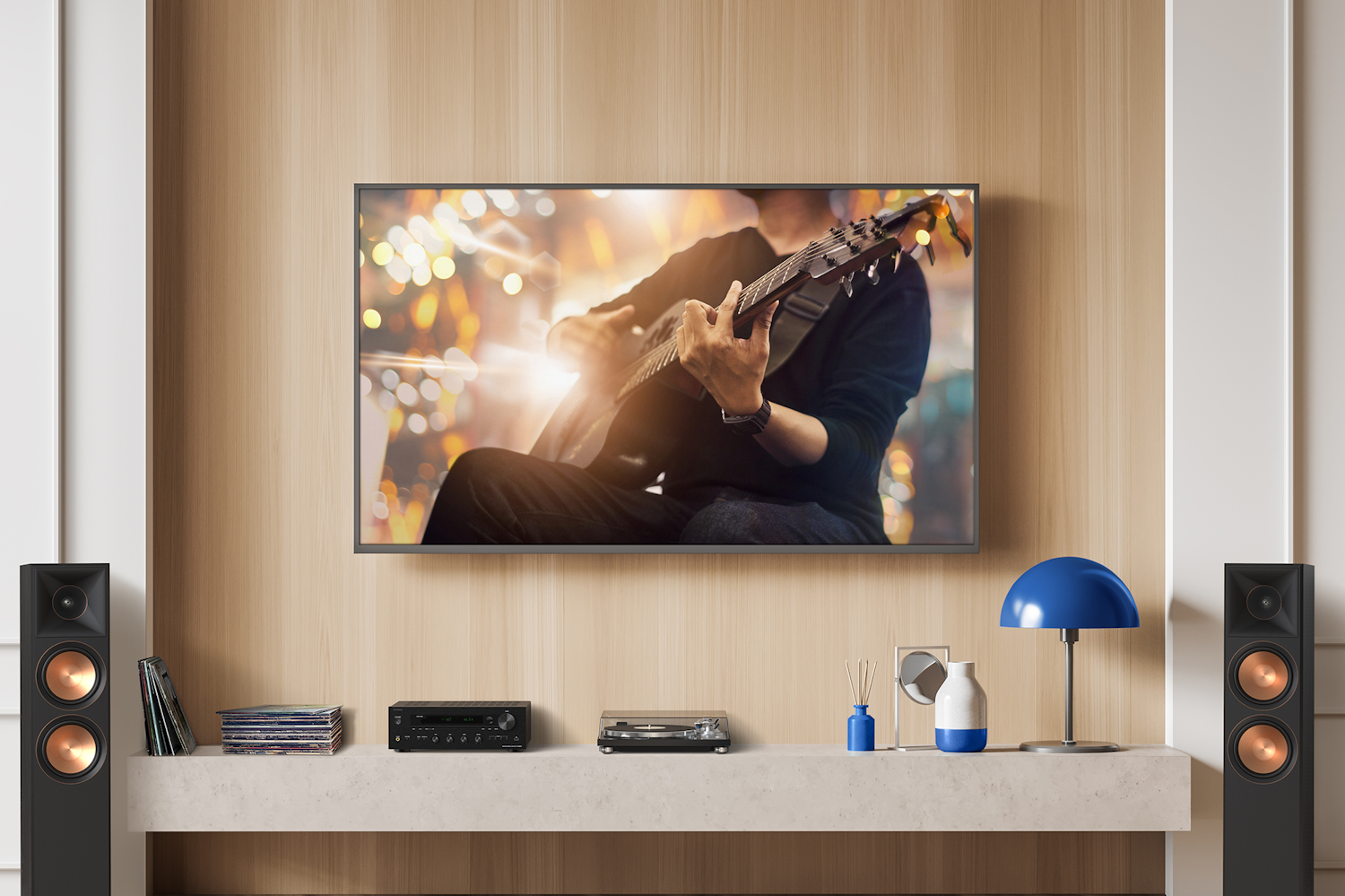 Onkyo TX 8470 Black and Klipsch RP 8000 F in Beautiful Modern Media Room 2000x1333